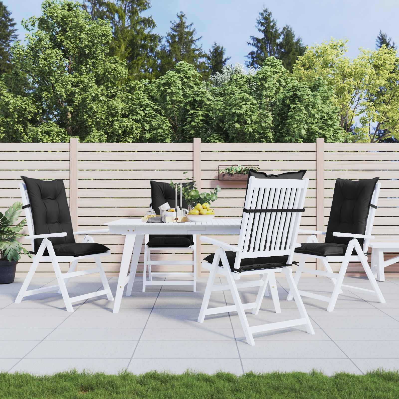 vidaXL Set Hochlehner-Stuhlkissen 4 pcs Melange Schwarz