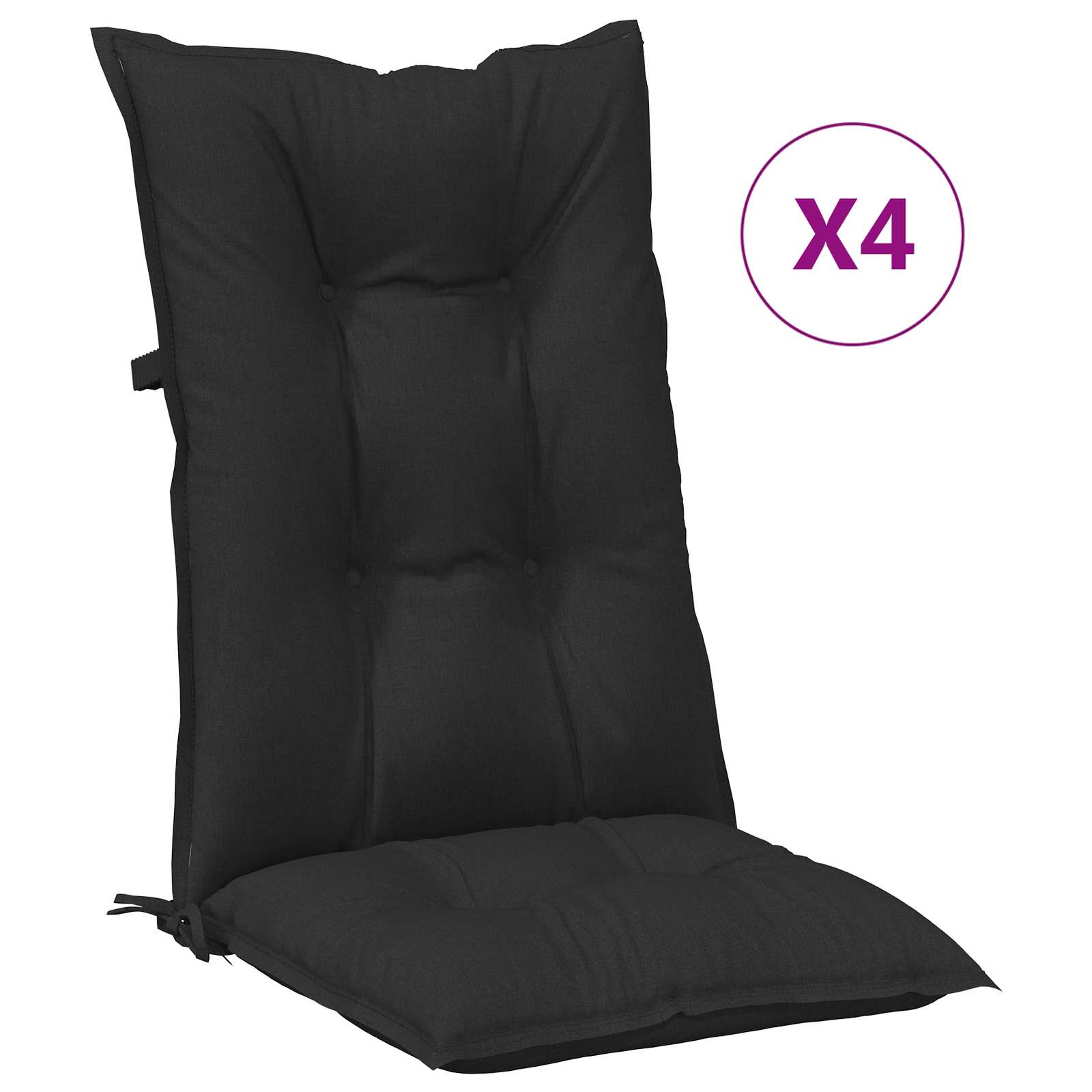 vidaXL Set Hochlehner-Stuhlkissen 4 pcs Melange Schwarz