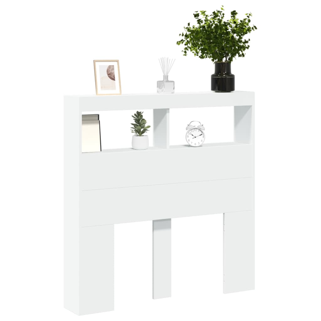 vidaXL LED-Kopfteil mit Ablagen Weiß 100x17x102 cm