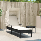 vidaXL Sonnenliege mit Dach Schwarz Poly Rattan