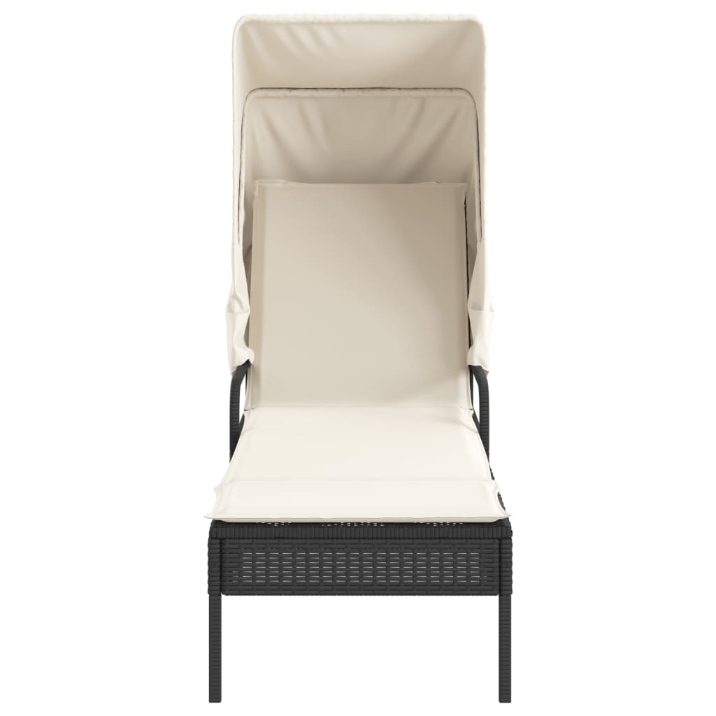 vidaXL Sonnenliege mit Dach Schwarz Poly Rattan