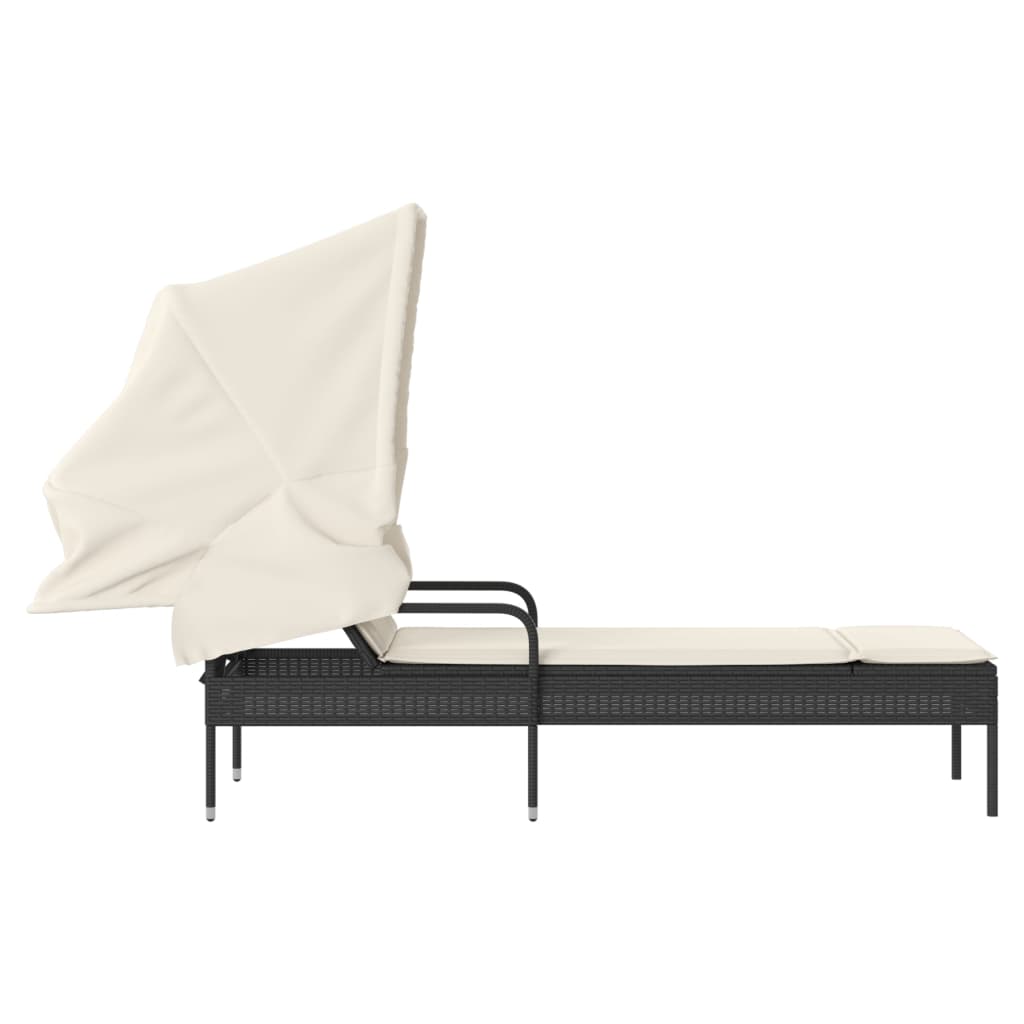 vidaXL Sonnenliege mit Dach Schwarz Poly Rattan