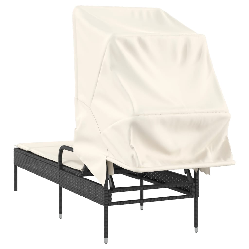 vidaXL Sonnenliege mit Dach Schwarz Poly Rattan