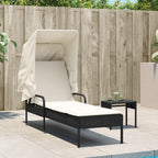 vidaXL Sonnenliege mit Dach und Tisch Schwarz Poly Rattan