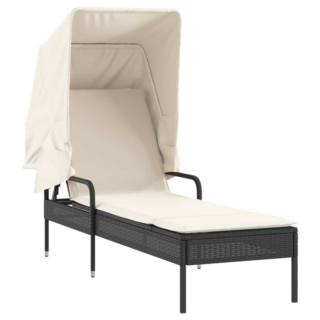 vidaXL Sonnenliege mit Dach und Tisch Schwarz Poly Rattan