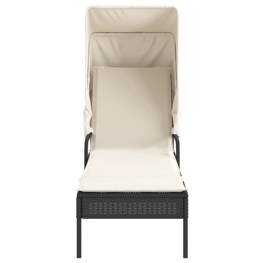 vidaXL Sonnenliege mit Dach und Tisch Schwarz Poly Rattan