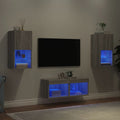 vidaXL 4-tlg. TV-Wohnwand mit LED-Leuchten Grau Sonoma