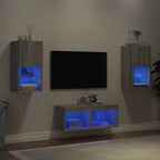 vidaXL 4-tlg. TV-Wohnwand mit LED-Leuchten Grau Sonoma