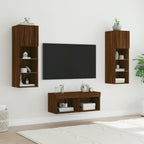 vidaXL 4-tlg. TV-Wohnwand mit LED-Leuchten Braun Eichen-Optik
