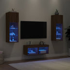 vidaXL 4-tlg. TV-Wohnwand mit LED-Leuchten Braun Eichen-Optik