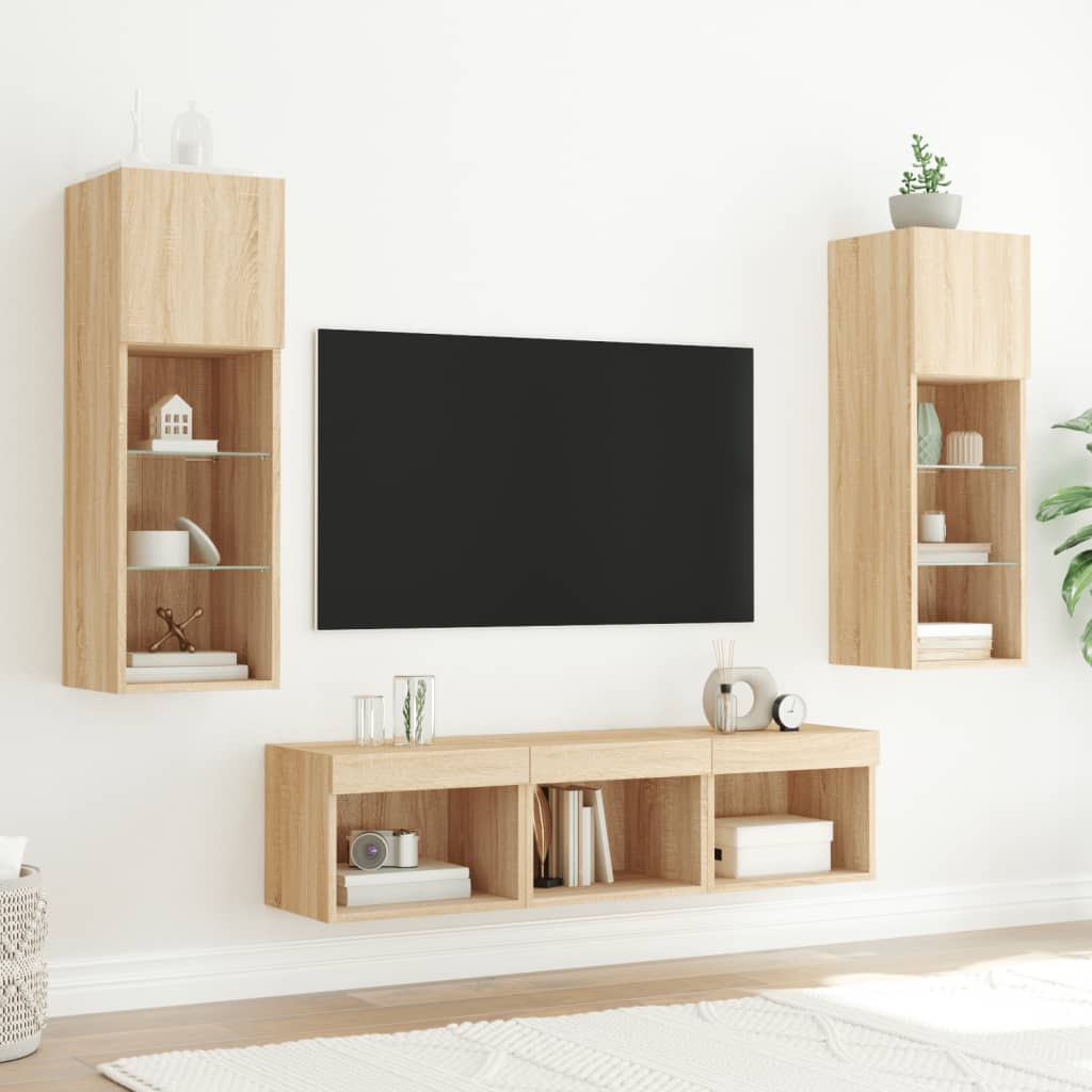 vidaXL 5-tlg. Wohnwand mit LED-Beleuchtung Sonoma-Eiche Holzwerkstoff