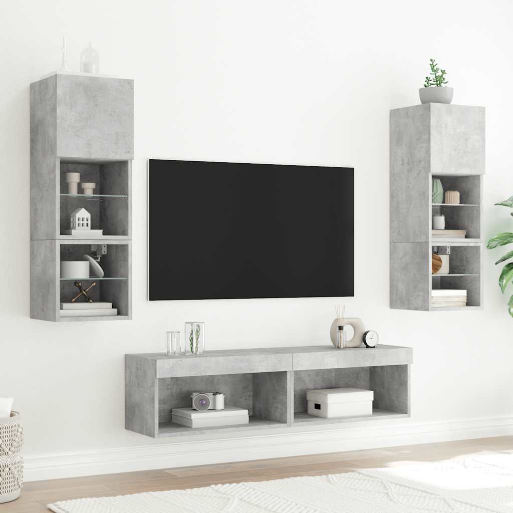 vidaXL 6-tlg. Wohnwand mit LED-Beleuchtung Betongrau Holzwerkstoff
