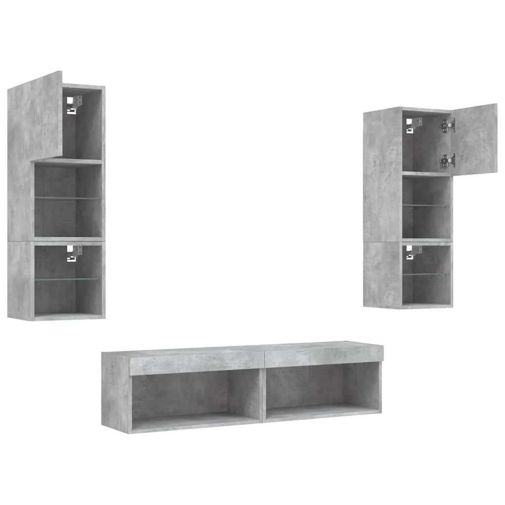 vidaXL 6-tlg. Wohnwand mit LED-Beleuchtung Betongrau Holzwerkstoff