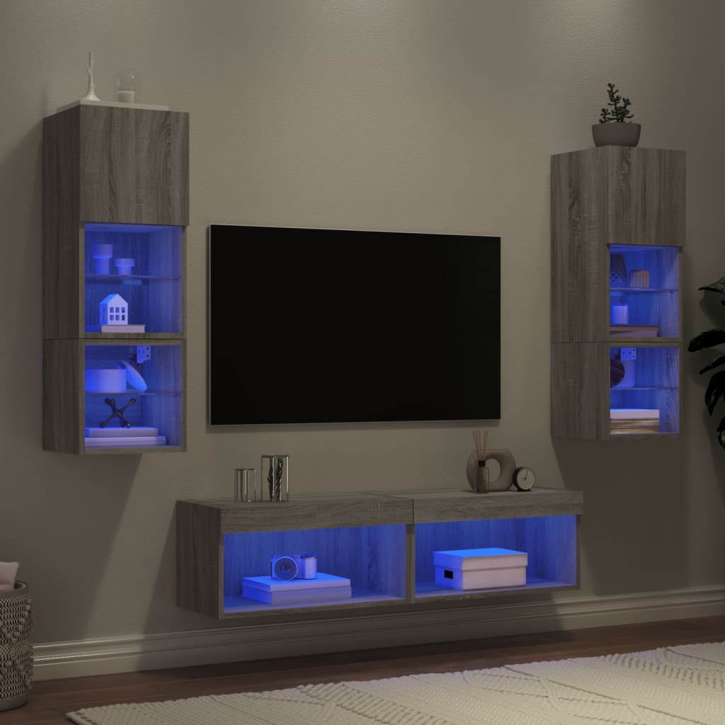 vidaXL 6-tlg. Wohnwand mit LED-Beleuchtung Grau Sonoma Holzwerkstoff