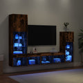 vidaXL 4-tlg. Wohnwand mit LED-Beleuchtung Räuchereiche Holzwerkstoff
