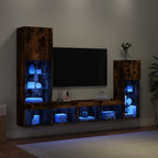 vidaXL 4-tlg. Wohnwand mit LED-Beleuchtung Räuchereiche Holzwerkstoff
