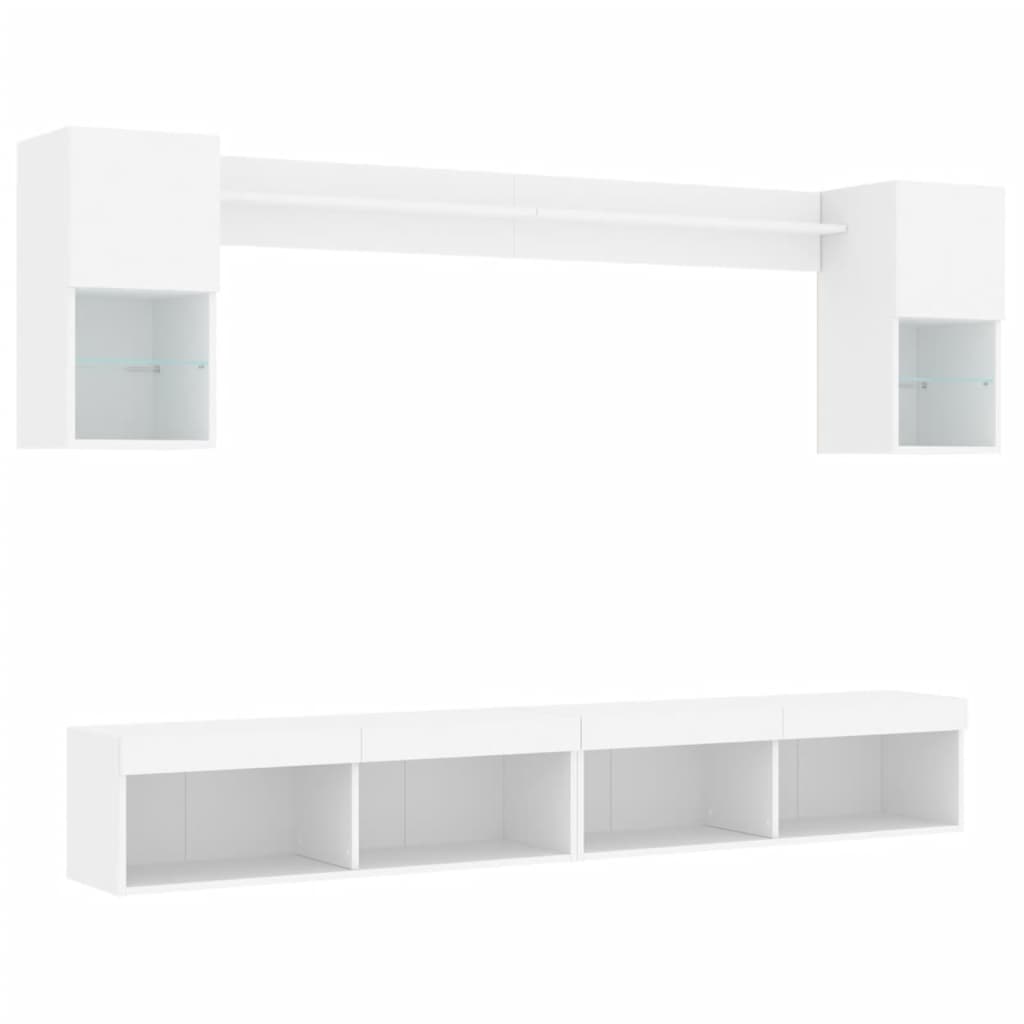 vidaXL 6-tlg. Wohnwand mit LED-Beleuchtung Weiß Holzwerkstoff