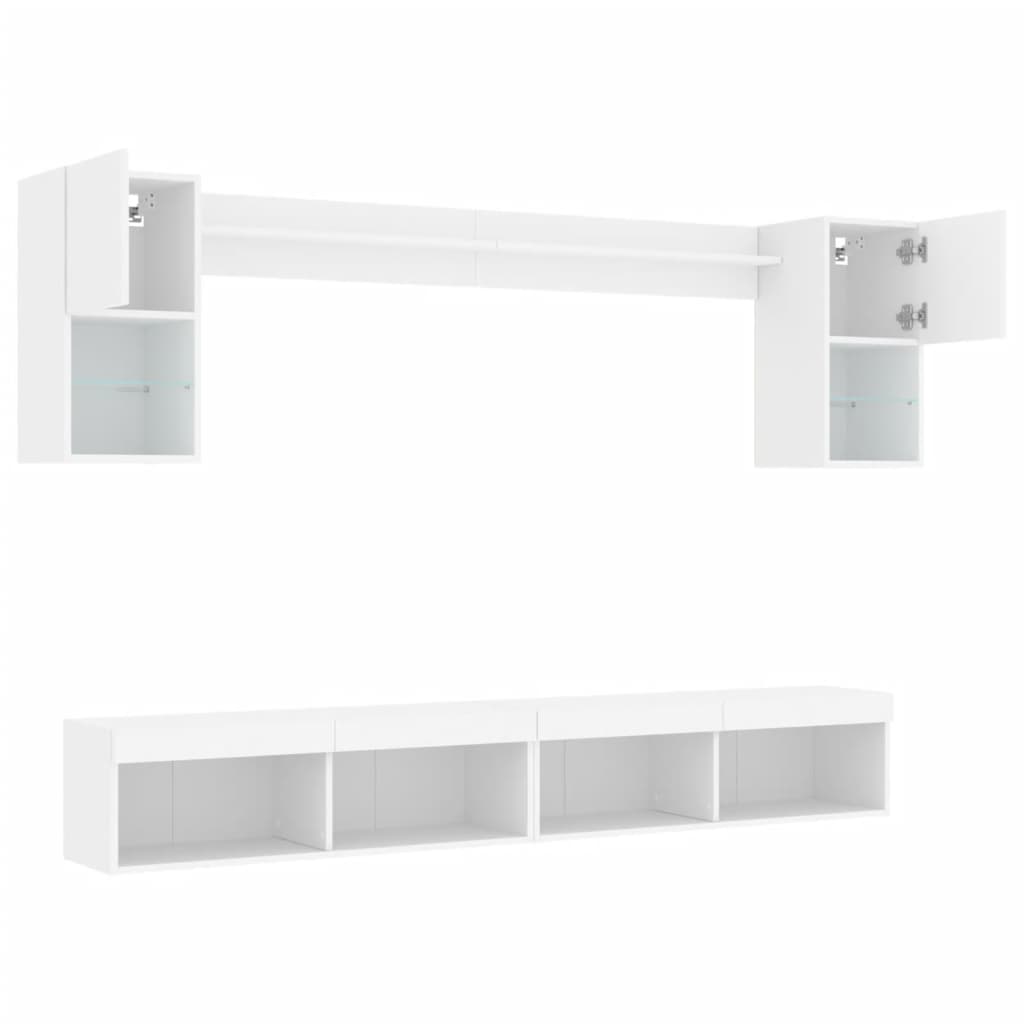 vidaXL 6-tlg. Wohnwand mit LED-Beleuchtung Weiß Holzwerkstoff