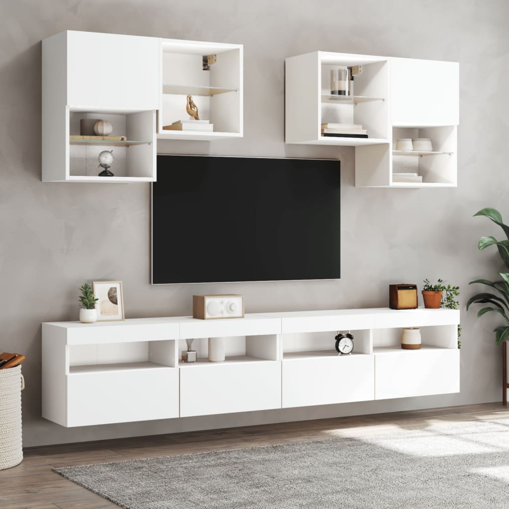 vidaXL 6-tlg. TV-Wohnwand mit LED-Leuchten Weiß