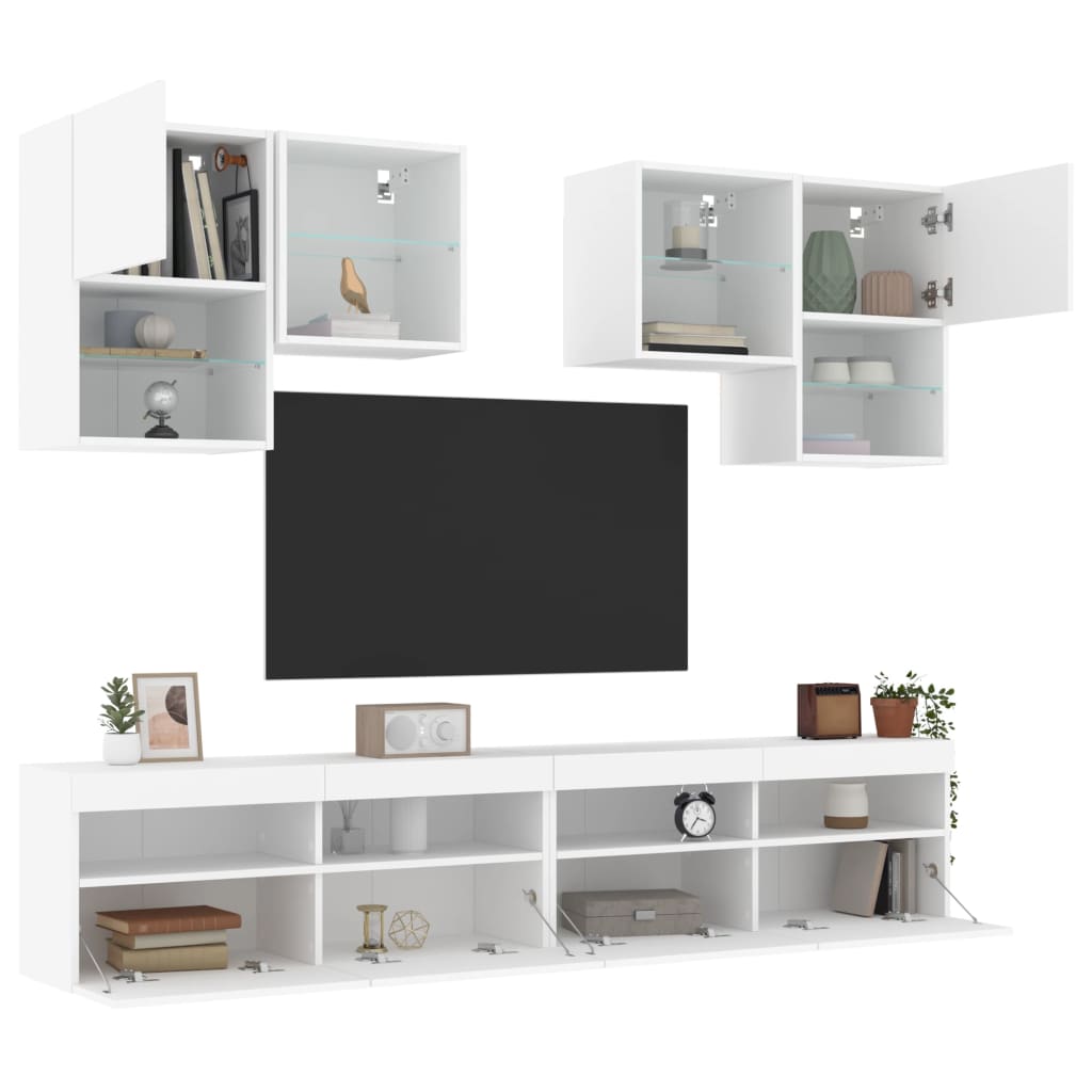 vidaXL 6-tlg. TV-Wohnwand mit LED-Leuchten Weiß