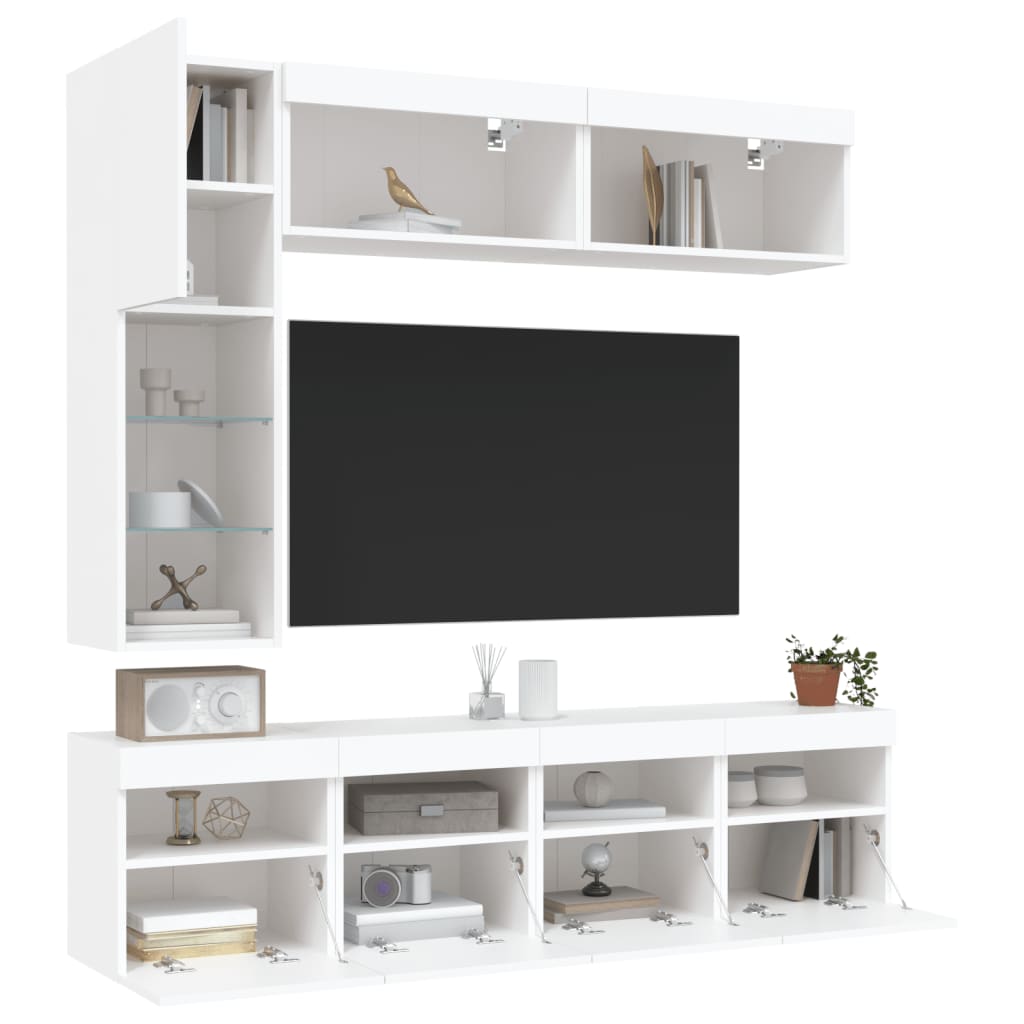 vidaXL 7-tlg. TV-Wohnwand mit LED-Leuchten Weiß