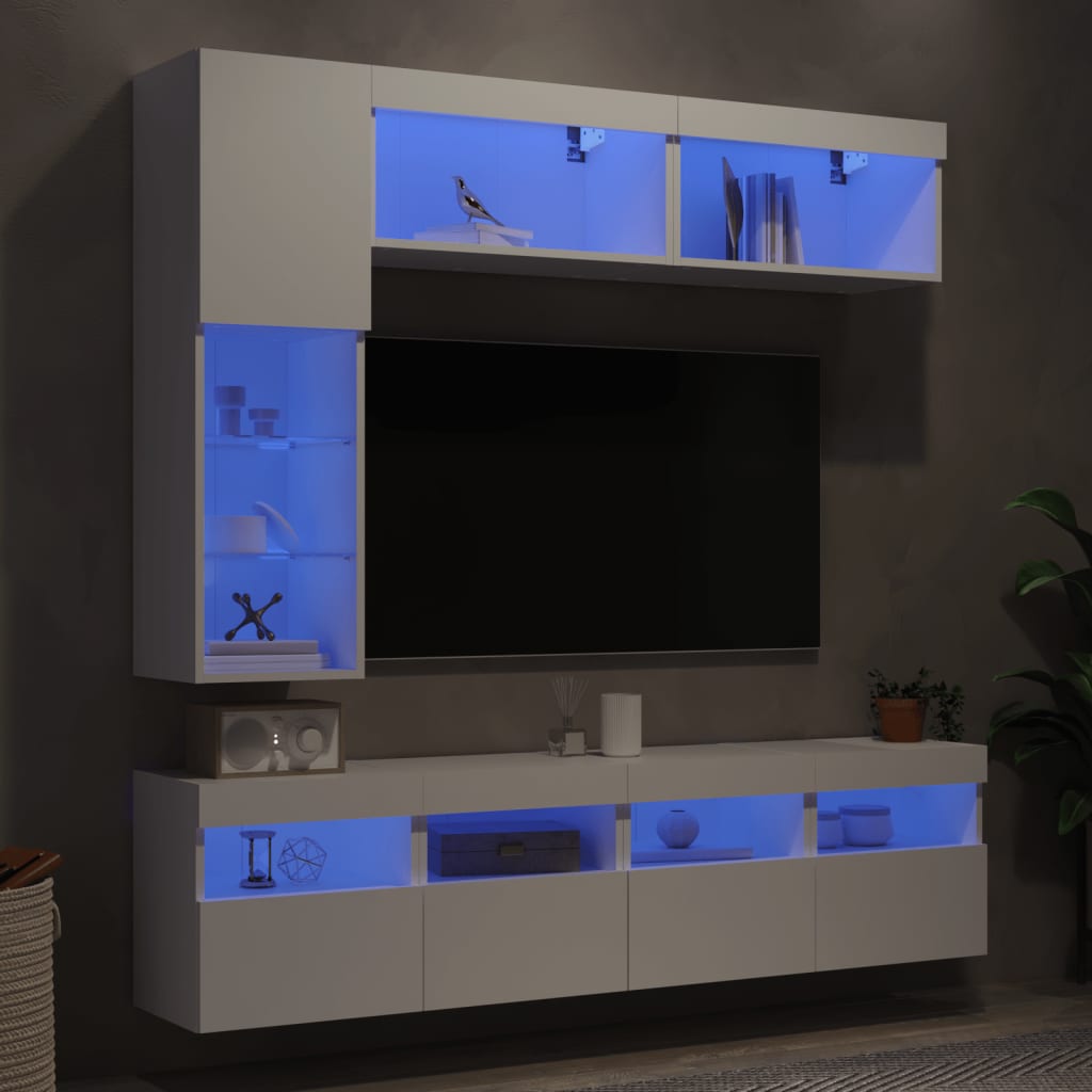 vidaXL 7-tlg. TV-Wohnwand mit LED-Leuchten Weiß