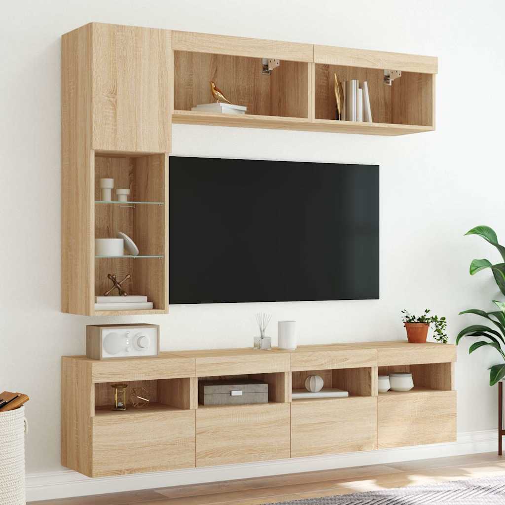 vidaXL 7-tlg. TV-Wohnwand mit LED-Leuchten Sonoma-Eiche