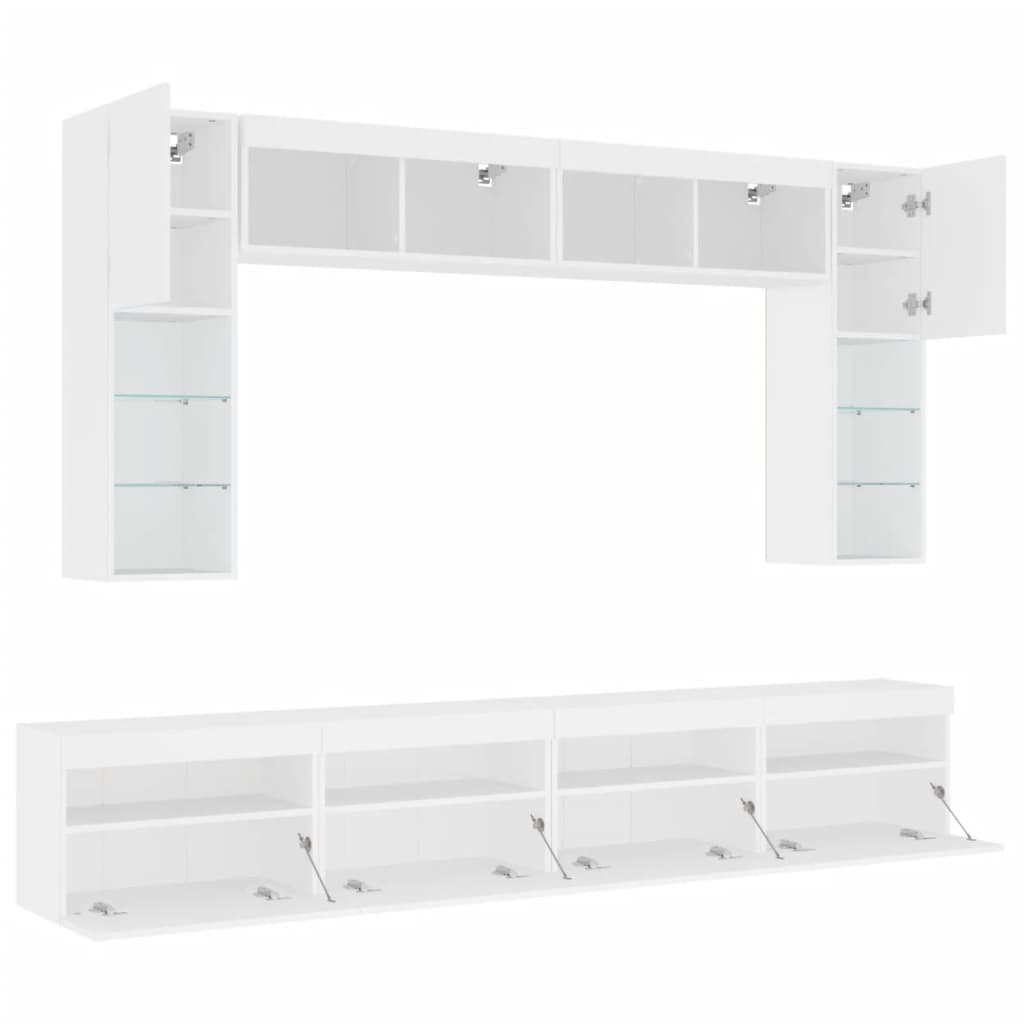 vidaXL 8-tlg. TV-Wohnwand mit LED-Leuchten Weiß