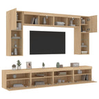vidaXL 8-tlg. TV-Wohnwand mit LED-Leuchten Sonoma-Eiche