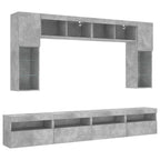 vidaXL 8-tlg. TV-Wohnwand mit LED-Leuchten Betongrau