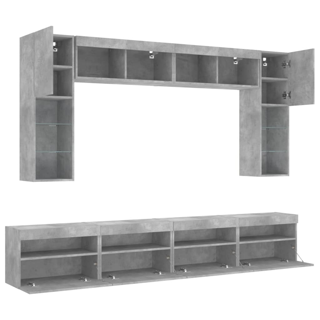 vidaXL 8-tlg. TV-Wohnwand mit LED-Leuchten Betongrau