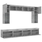 vidaXL 8-tlg. TV-Wohnwand mit LED-Leuchten Betongrau