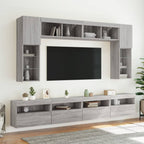 vidaXL 8-tlg. TV-Wohnwand mit LED-Leuchten Grau Sonoma