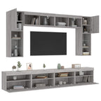 vidaXL 8-tlg. TV-Wohnwand mit LED-Leuchten Grau Sonoma