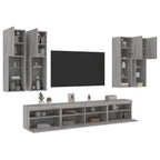vidaXL 7-tlg. TV-Wohnwand mit LED-Leuchten Grau Sonoma