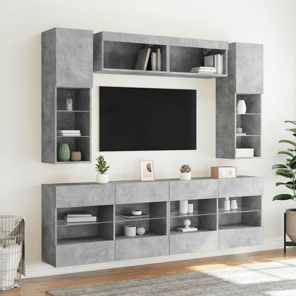 vidaXL 6-tlg. TV-Wohnwand mit LED-Leuchten Betongrau