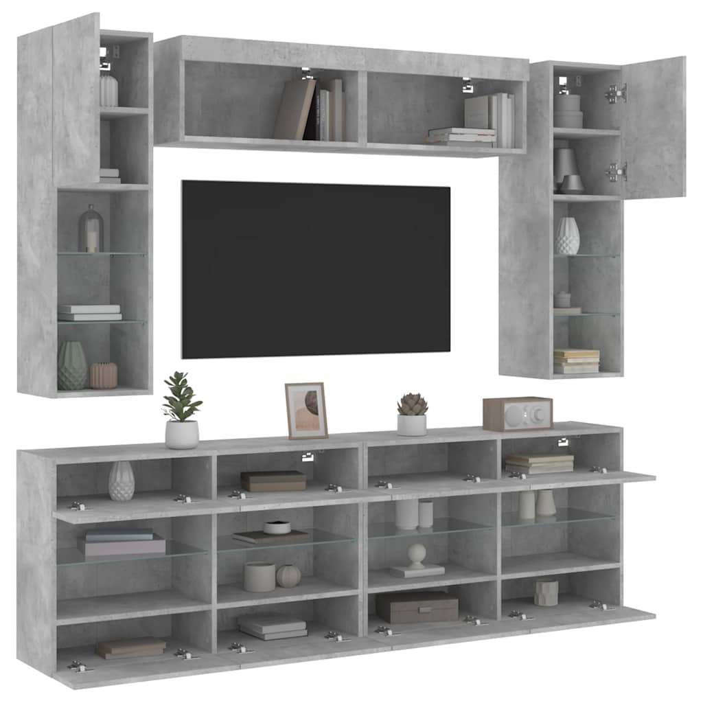 vidaXL 6-tlg. TV-Wohnwand mit LED-Leuchten Betongrau