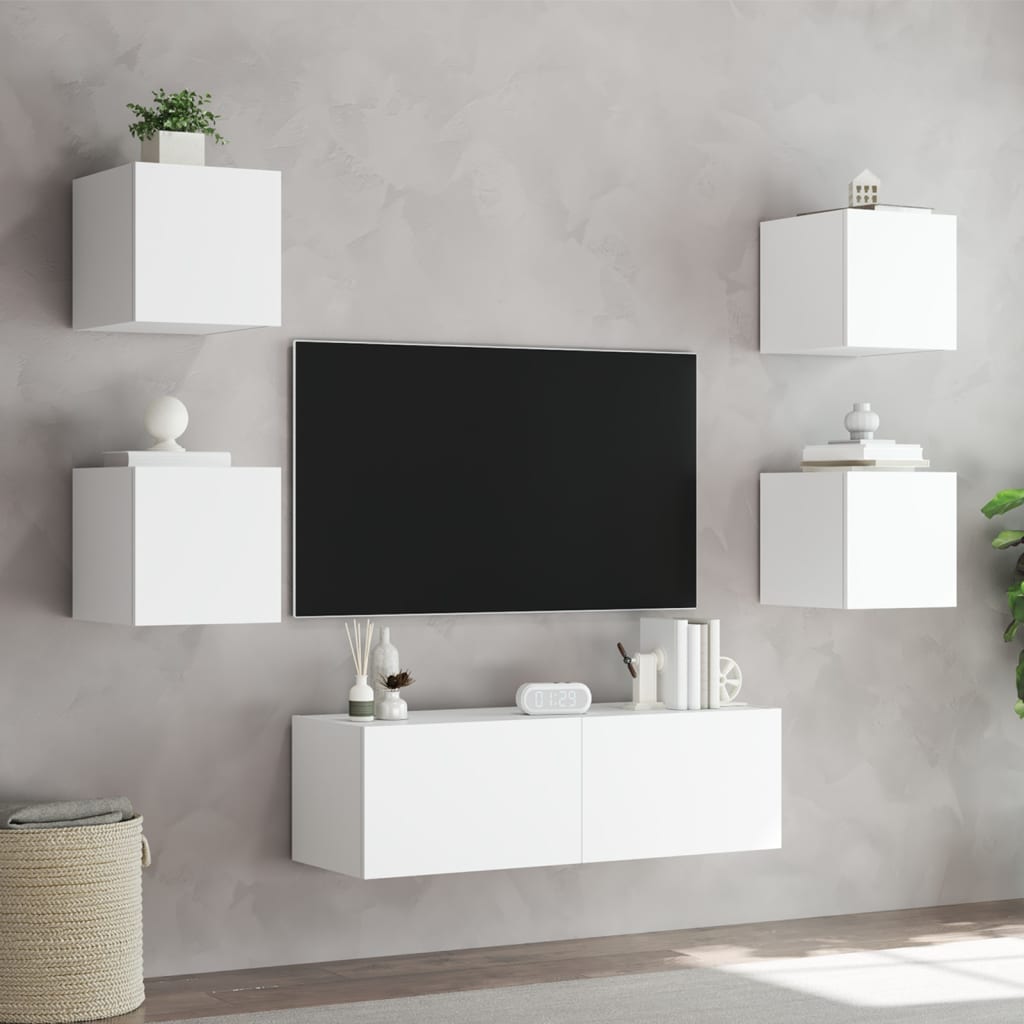 vidaXL 5-tlg. TV-Wohnwand mit LED-Leuchten Weiß