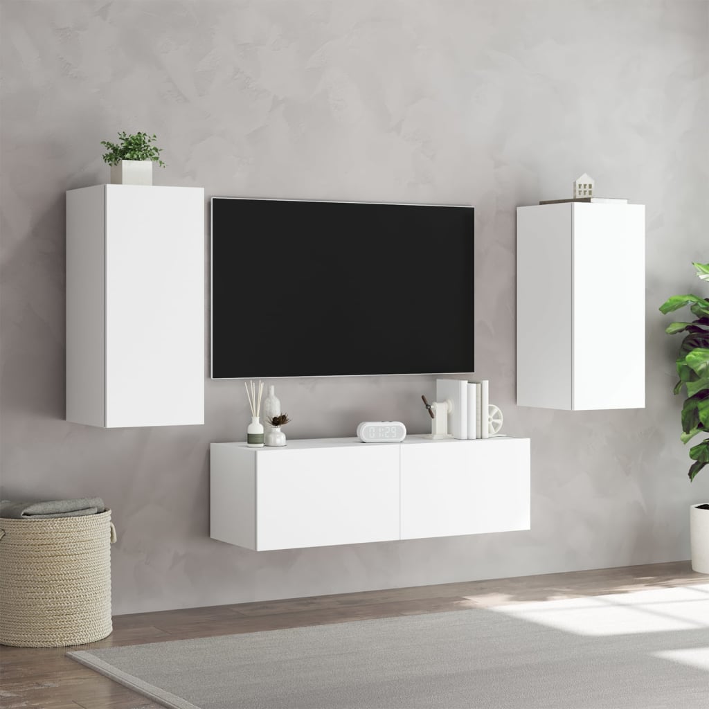 vidaXL 3-tlg. TV-Wohnwand mit LED-Leuchten Weiß
