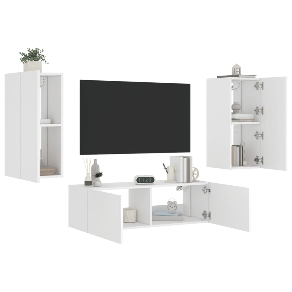 vidaXL 3-tlg. TV-Wohnwand mit LED-Leuchten Weiß