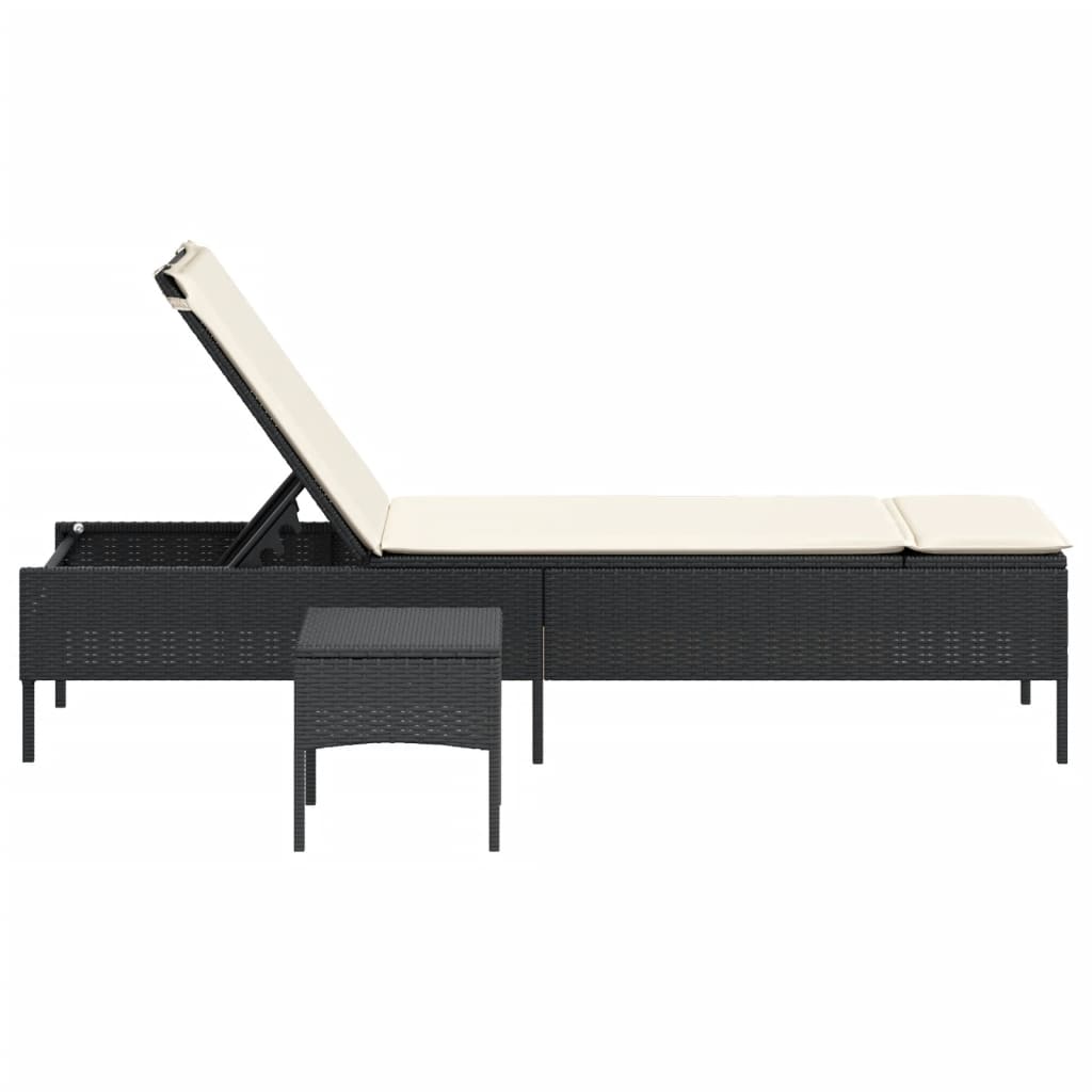 vidaXL Sonnenliege mit Tisch und Auflage Schwarz Poly-Rattan