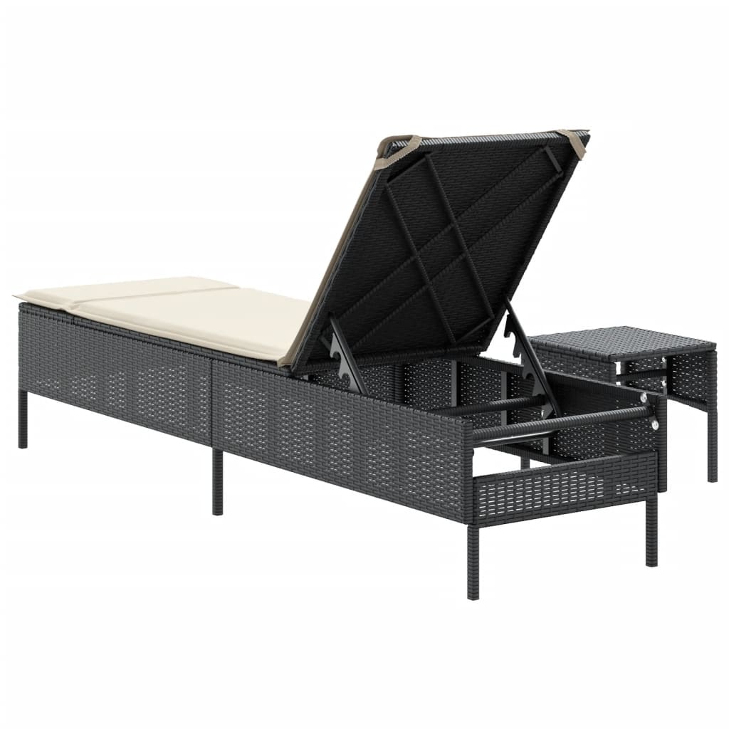 vidaXL Sonnenliege mit Tisch und Auflage Schwarz Poly-Rattan