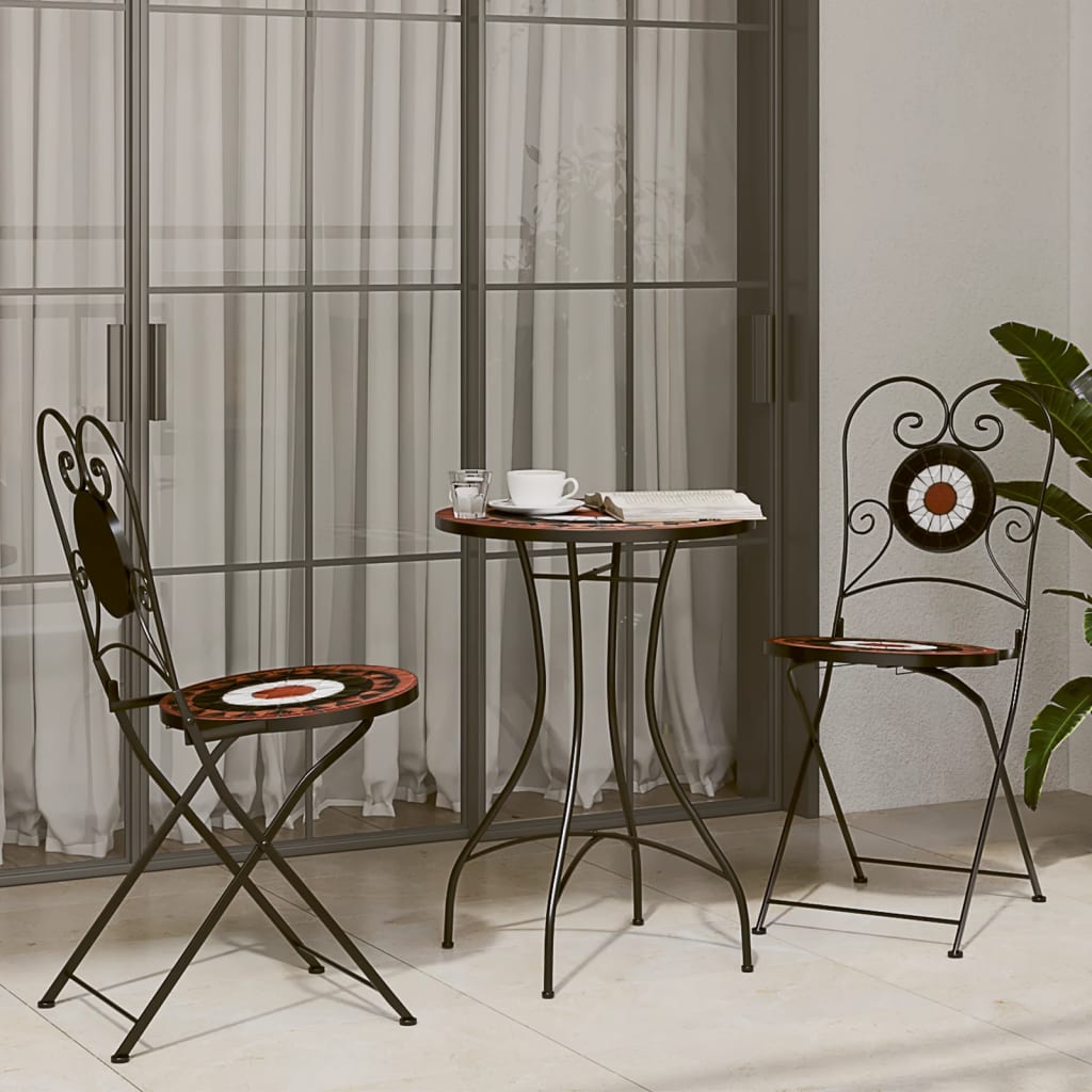 vidaXL Mosaik-Bistrotisch Terrakottarot und Weiß Ø50x70 cm Keramik