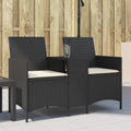 vidaXL Gartensofa 2-Sitzer mit Tisch und Kissen Schwarz Poly Rattan