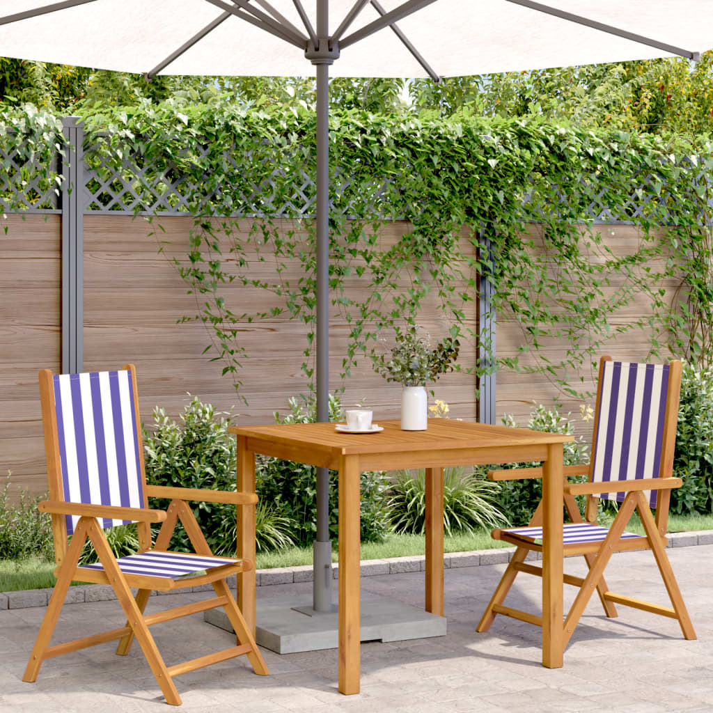 vidaXL Gartenstühle 2 Stk. Blau und Weiß Massivholz Akazie & Stoff