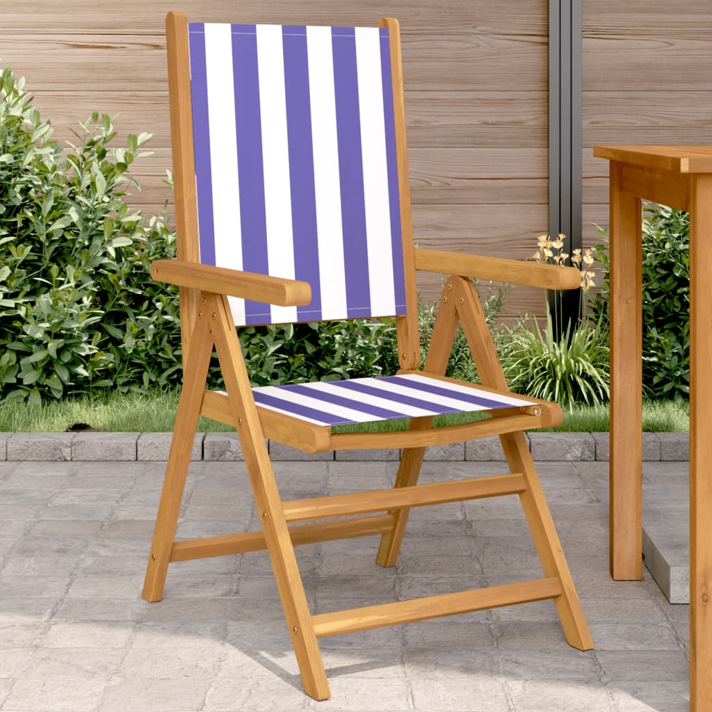 vidaXL Gartenstühle 2 Stk. Blau und Weiß Massivholz Akazie & Stoff