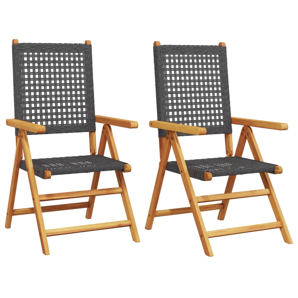 vidaXL Gartenstühle 2 Stk. Schwarz Massivholz Akazie und Poly Rattan