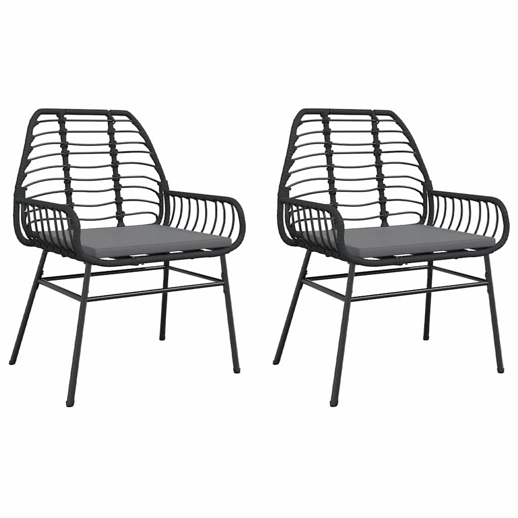 vidaXL Gartenstühle 2 Stk. mit Kissen Schwarz Poly Rattan