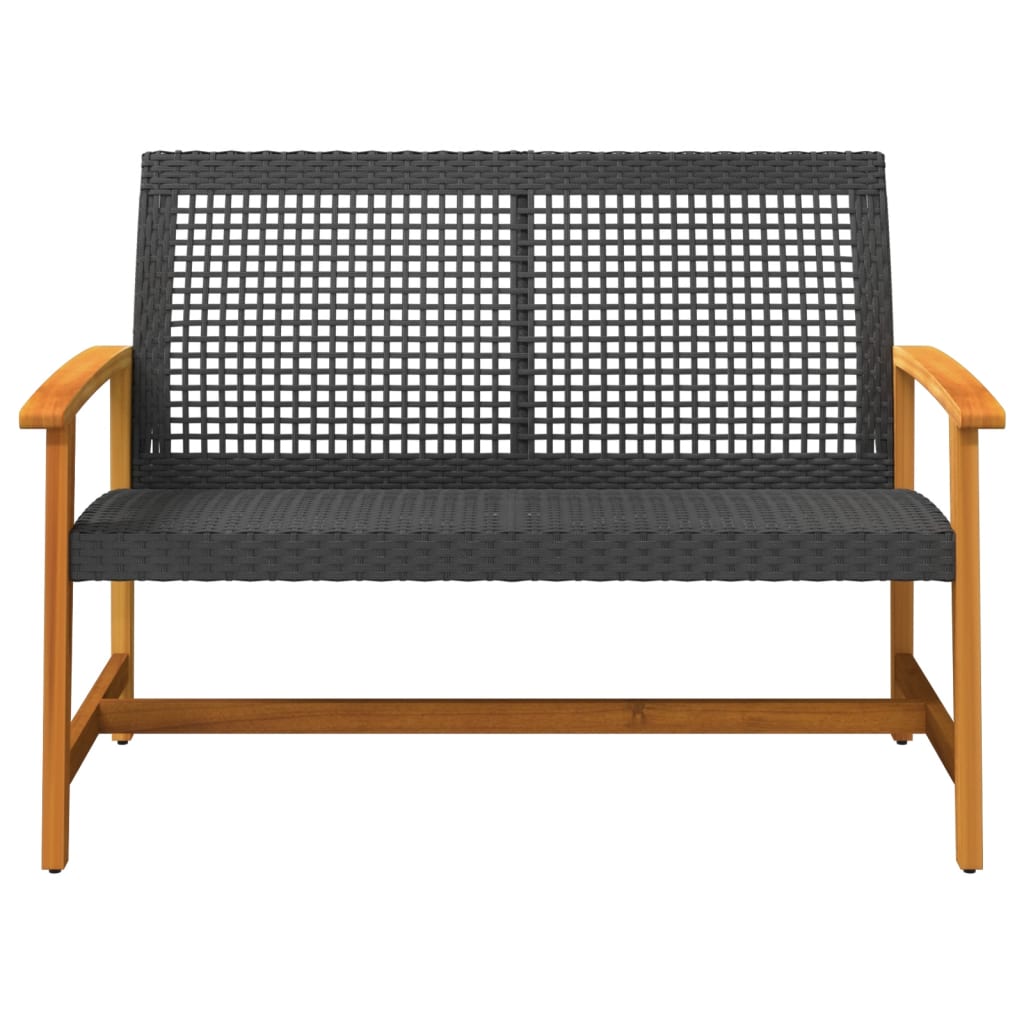 vidaXL Gartenbank Schwarz 112 cm Poly Rattan und Akazienholz