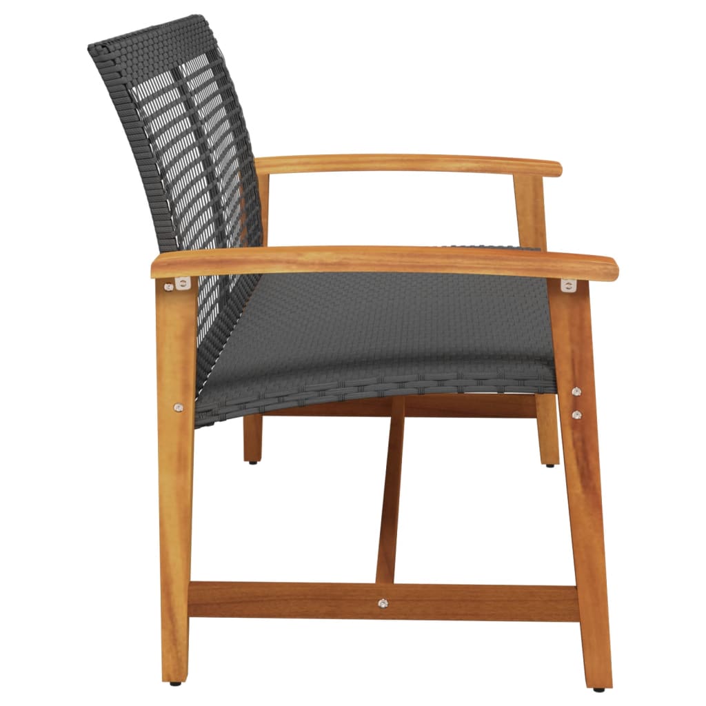 vidaXL Gartenbank Schwarz 112 cm Poly Rattan und Akazienholz